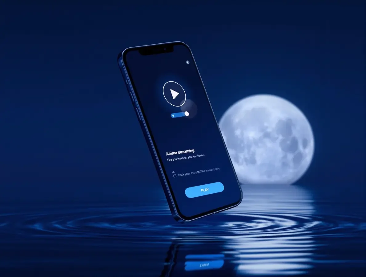 成人动漫在线观看 APP 界面展示，深蓝夜色界面上的青色播放按钮