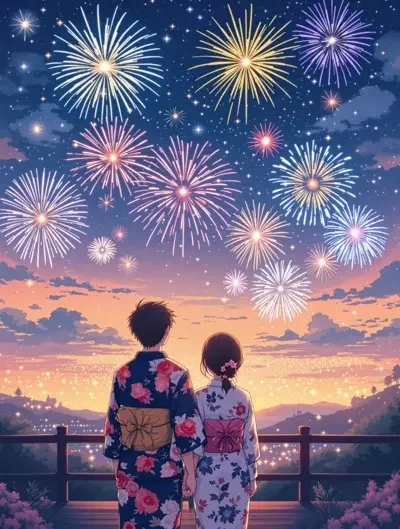 月下花火 动漫海报封面，日本TV，恋爱、日常、青春